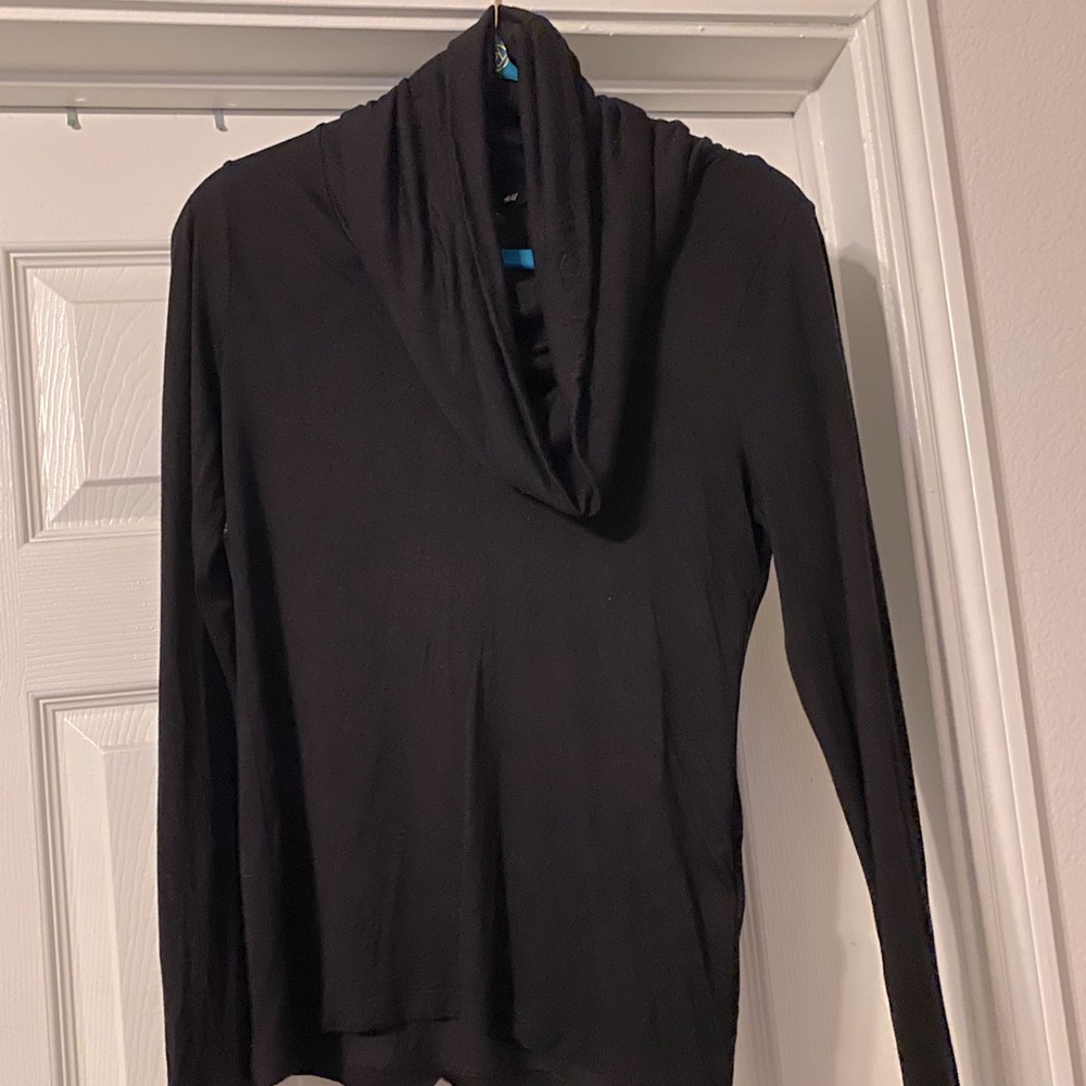 H&M Black Long Sleeve Draped Cowl Neck Top
